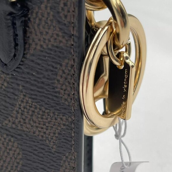 NEW COACH North/South Mini Tote Bag Charm In Signature Canvas Brown/Black - Picture 7 of 14